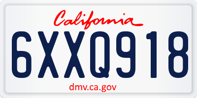 CA license plate 6XXQ918