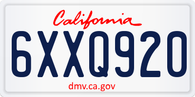 CA license plate 6XXQ920