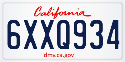CA license plate 6XXQ934