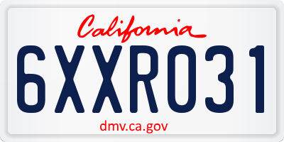 CA license plate 6XXR031