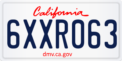 CA license plate 6XXR063