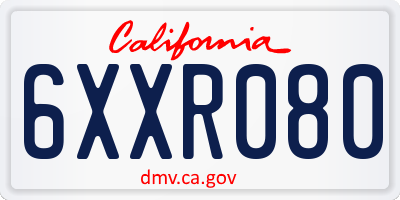 CA license plate 6XXR080