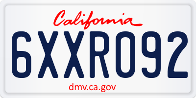 CA license plate 6XXR092