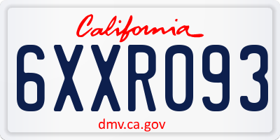 CA license plate 6XXR093