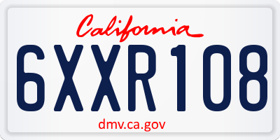 CA license plate 6XXR108