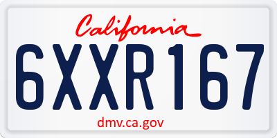 CA license plate 6XXR167
