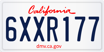 CA license plate 6XXR177