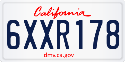CA license plate 6XXR178