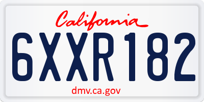 CA license plate 6XXR182