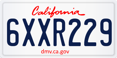CA license plate 6XXR229