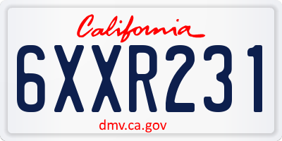CA license plate 6XXR231