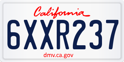 CA license plate 6XXR237