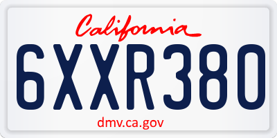 CA license plate 6XXR380