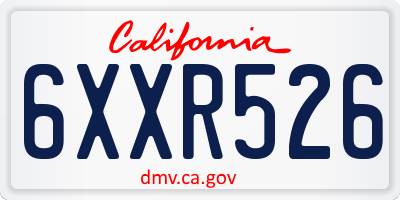 CA license plate 6XXR526