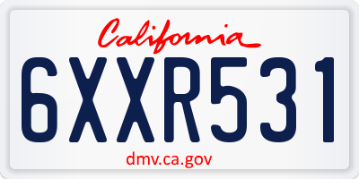 CA license plate 6XXR531