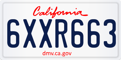 CA license plate 6XXR663