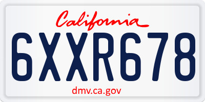 CA license plate 6XXR678