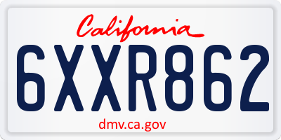 CA license plate 6XXR862