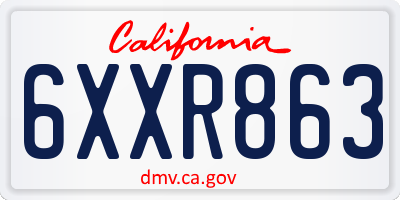 CA license plate 6XXR863