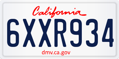 CA license plate 6XXR934