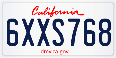 CA license plate 6XXS768