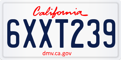 CA license plate 6XXT239