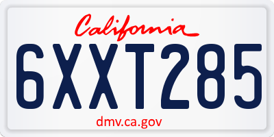 CA license plate 6XXT285