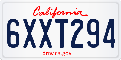 CA license plate 6XXT294