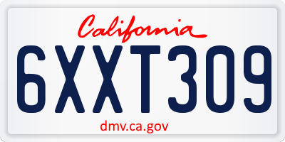 CA license plate 6XXT309