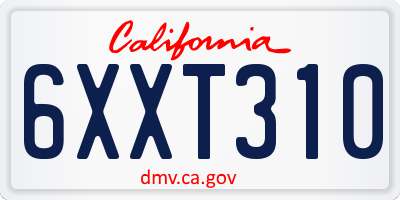 CA license plate 6XXT310