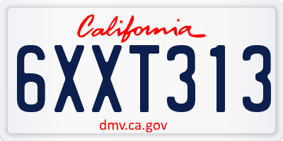 CA license plate 6XXT313