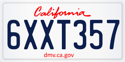 CA license plate 6XXT357