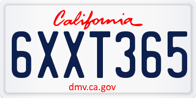CA license plate 6XXT365