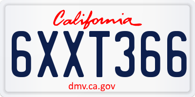 CA license plate 6XXT366