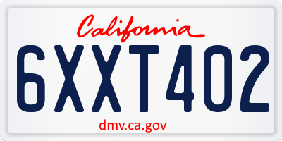 CA license plate 6XXT402
