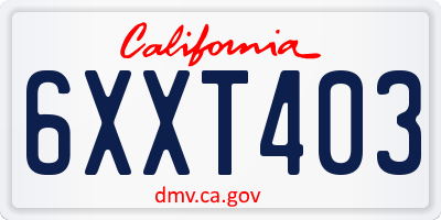 CA license plate 6XXT403