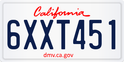 CA license plate 6XXT451