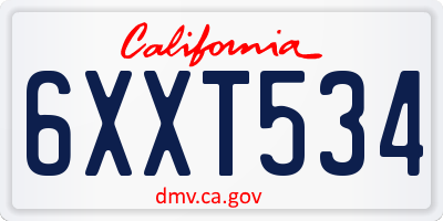 CA license plate 6XXT534