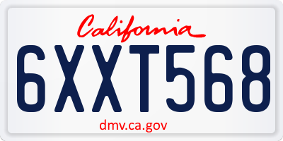 CA license plate 6XXT568