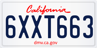 CA license plate 6XXT663
