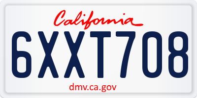 CA license plate 6XXT708