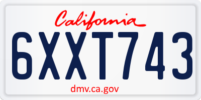 CA license plate 6XXT743