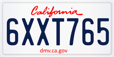 CA license plate 6XXT765