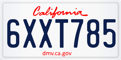 CA license plate 6XXT785