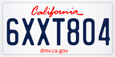 CA license plate 6XXT804