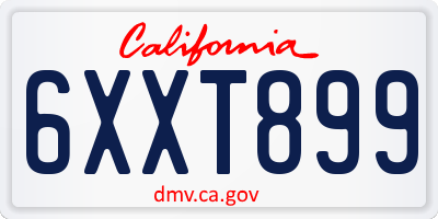 CA license plate 6XXT899