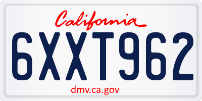 CA license plate 6XXT962