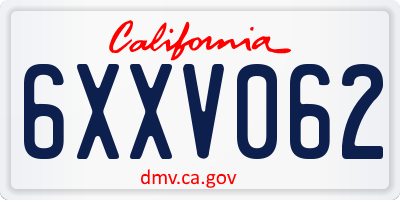 CA license plate 6XXV062