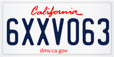CA license plate 6XXV063