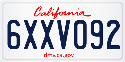 CA license plate 6XXV092